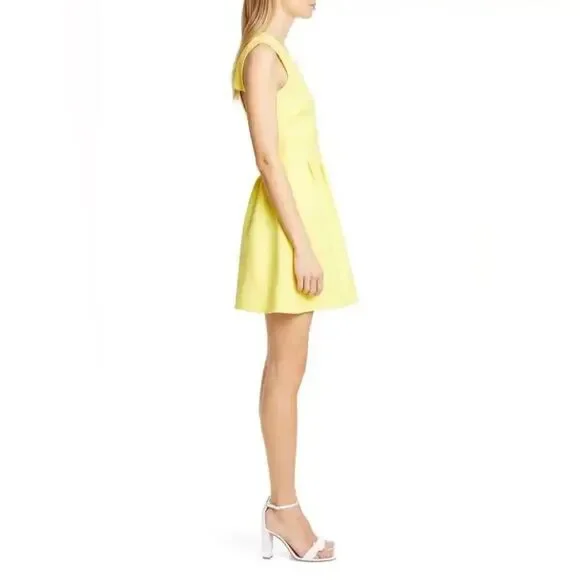 BA&SH Yellow V-Neck Wilson Fit Flare Pleated Cut-Out Back Dress Size 3 NWT - Picture 4 of 7